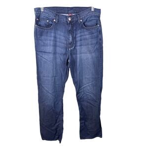 Perry Ellis Men's Size 32x32 Blue Whisker Straight Fit Premium Denim Pants Jeans